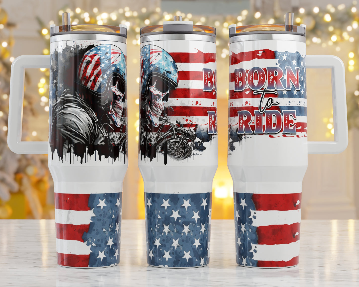40oz Tumbler Born to Ride - American Add custom name for free! Great Gift!