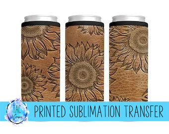 Leather Sunflower Cooler - Sublimation Print (This Is Not A Digital File)
