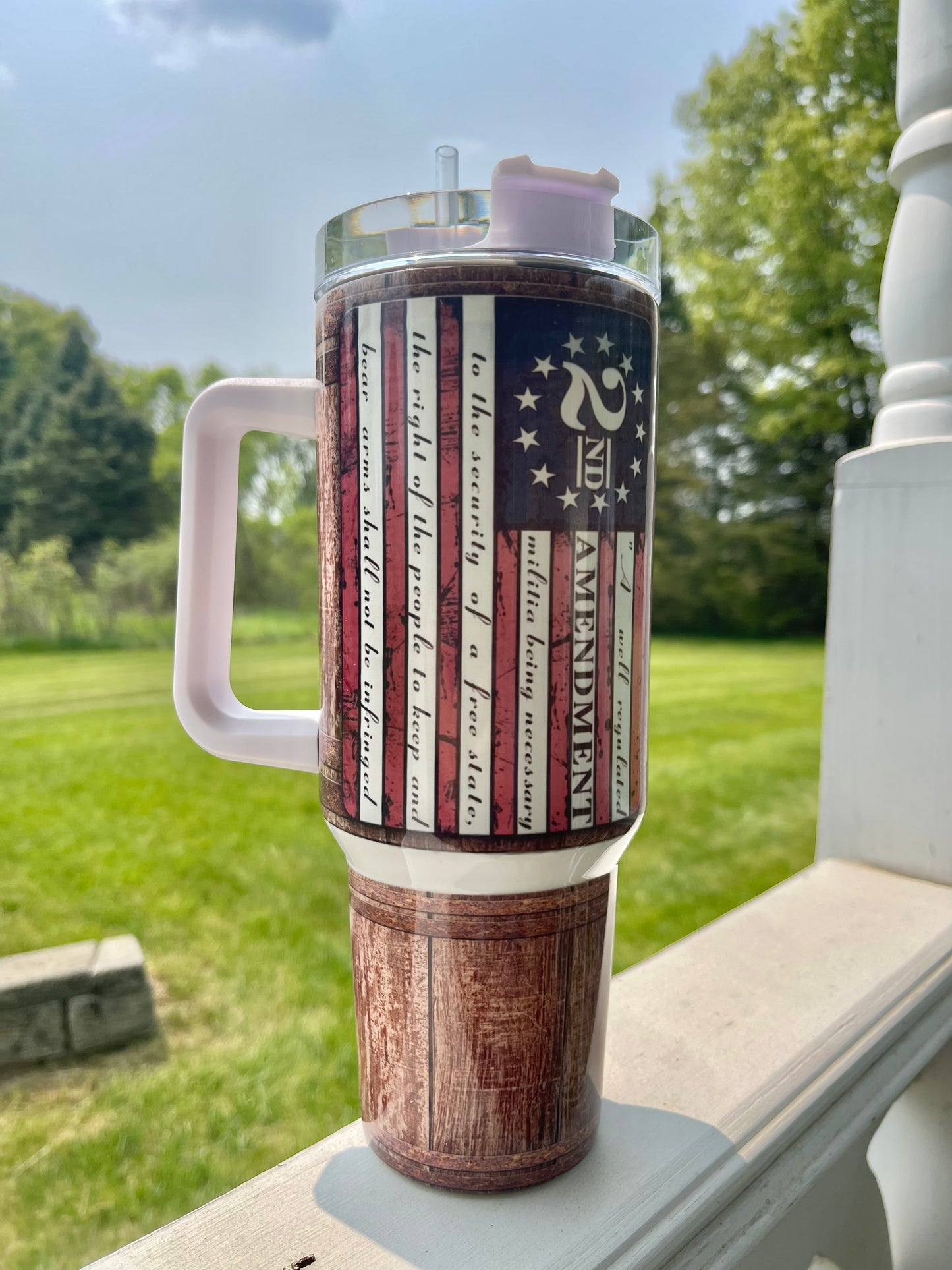 40oz Tumble 2nd - Amendment with American Flag - His/Her Birthday Gift, Add custom name for free! Great Gift!