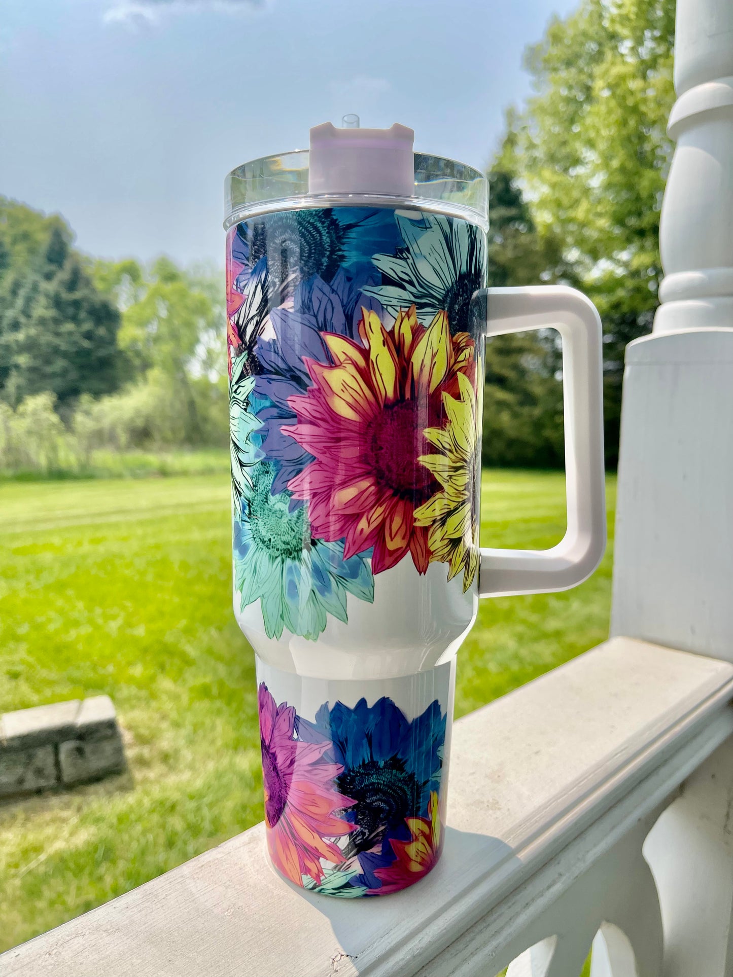 40oz Tumble Bright Sunflowers - His/Her Birthday Gift, Add custom name for free! Great Gift!