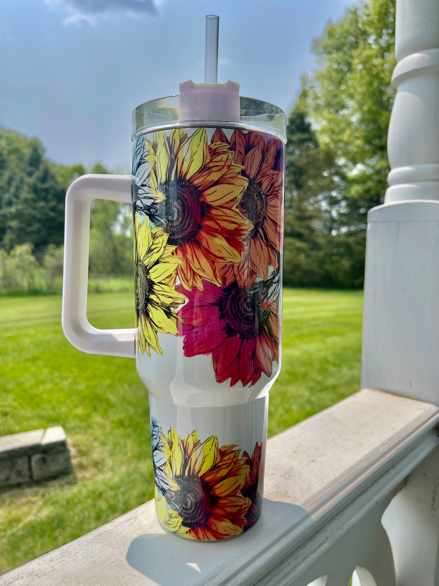 40oz Tumble Bright Sunflowers - His/Her Birthday Gift, Add custom name for free! Great Gift!