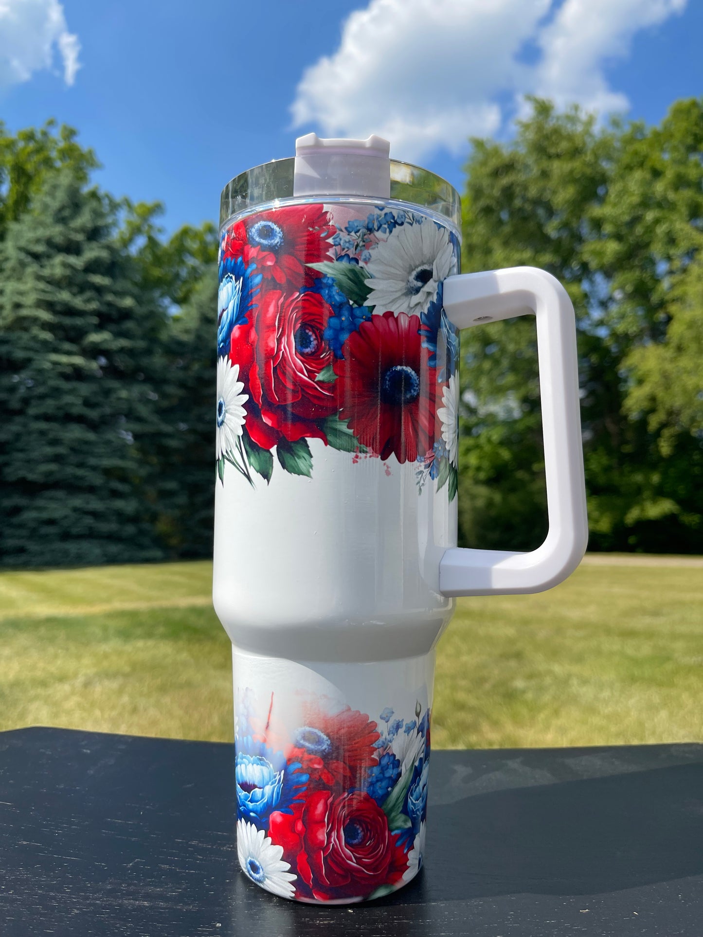 40oz - Red, White and Blue His/Her Birthday Gift, Add custom name for free! Great Gift!
