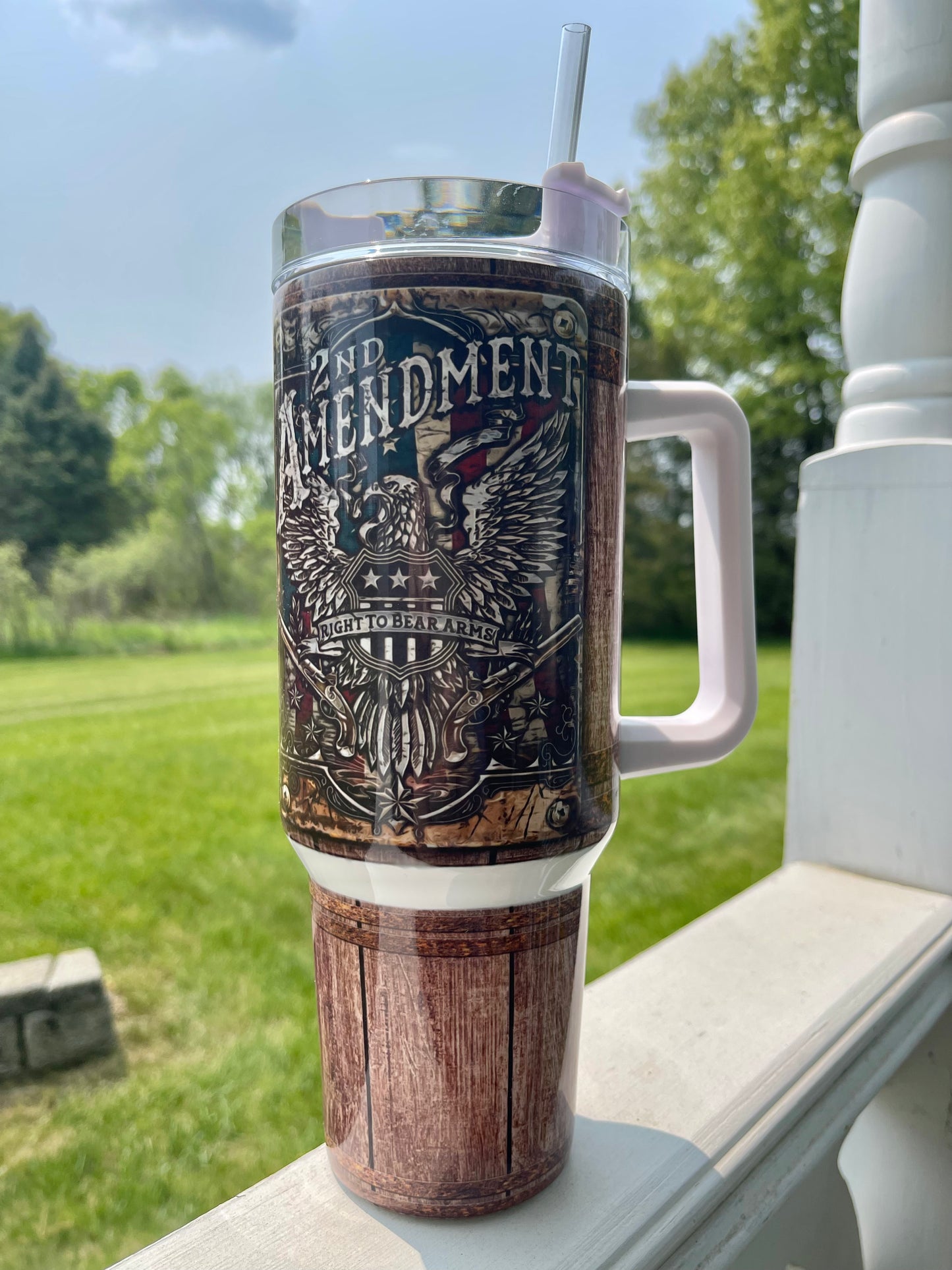 40oz Tumble 2nd - Amendment with American Flag - His/Her Birthday Gift, Add custom name for free! Great Gift!
