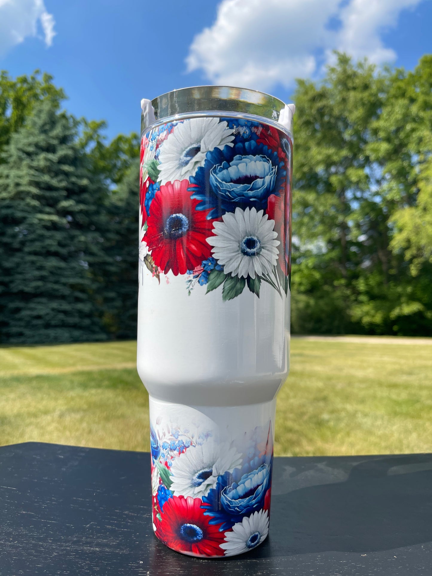 40oz - Red, White and Blue His/Her Birthday Gift, Add custom name for free! Great Gift!