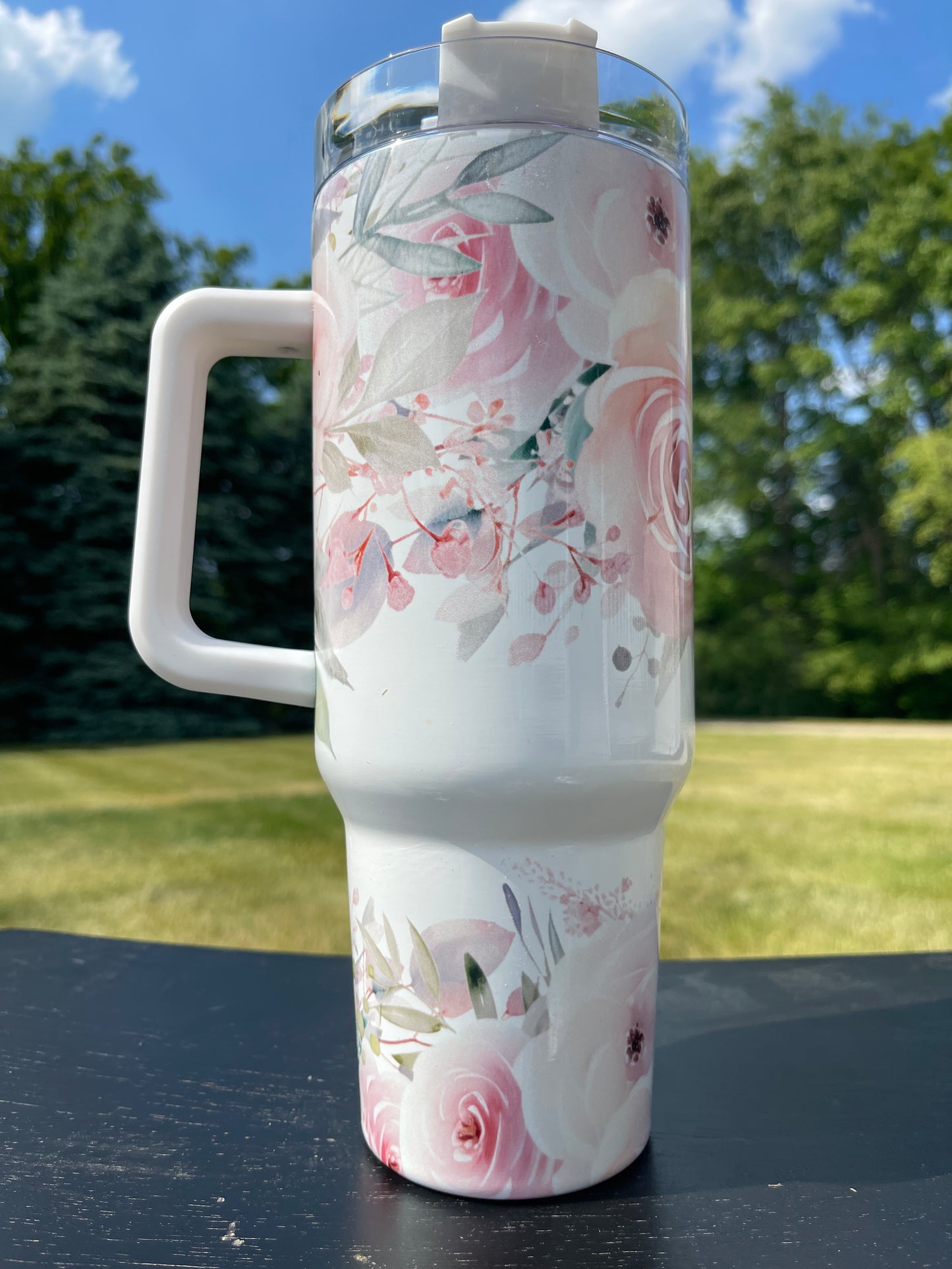 40oz Tumble Pink roses with Cow Skull - His/Her Birthday Gift, Add custom name for free! Great Gift!