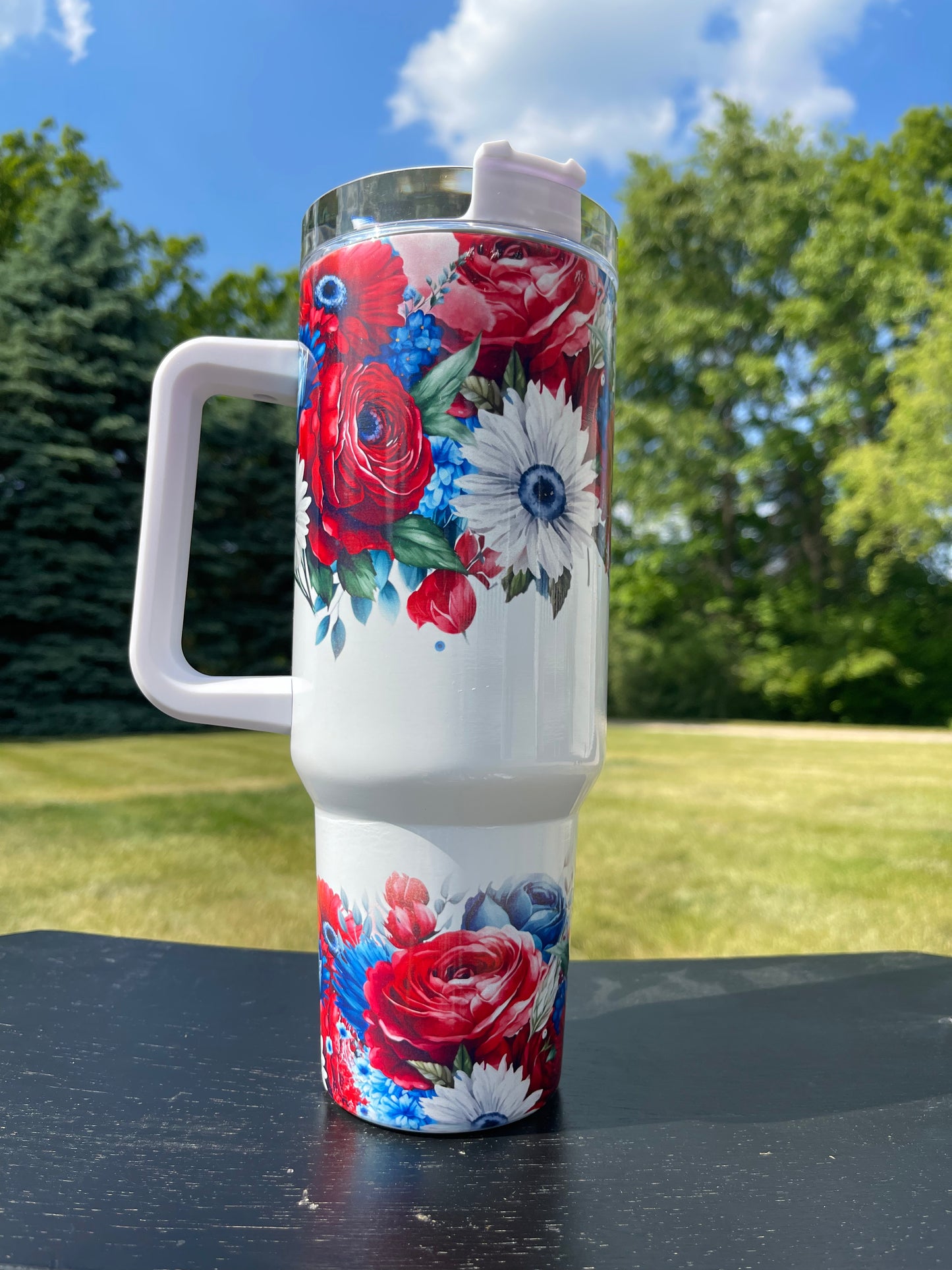 40oz - Red, White and Blue His/Her Birthday Gift, Add custom name for free! Great Gift!