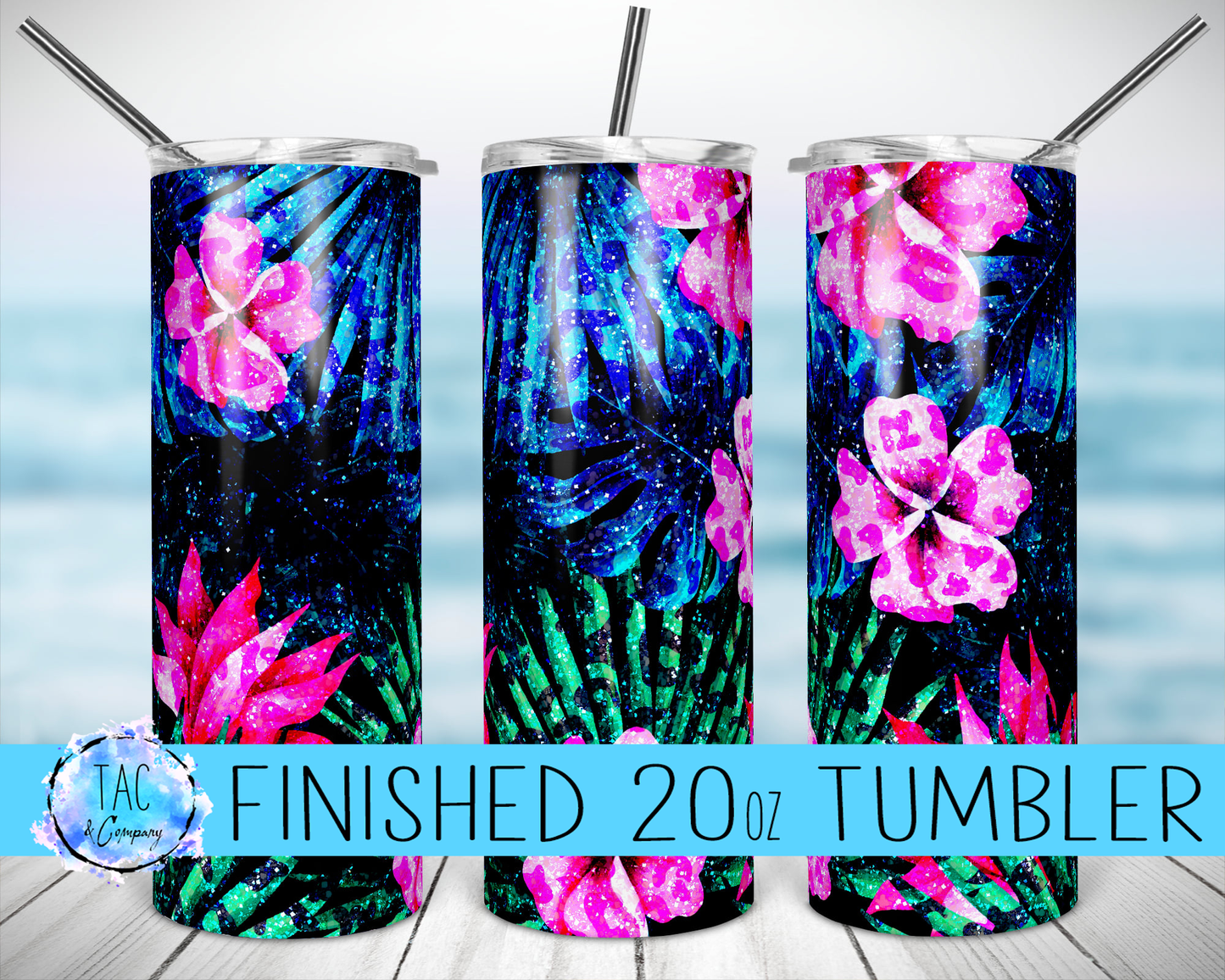 Hot Pink Flowers-20 oz Skinny Tumblers w/Lid and Metal Straw