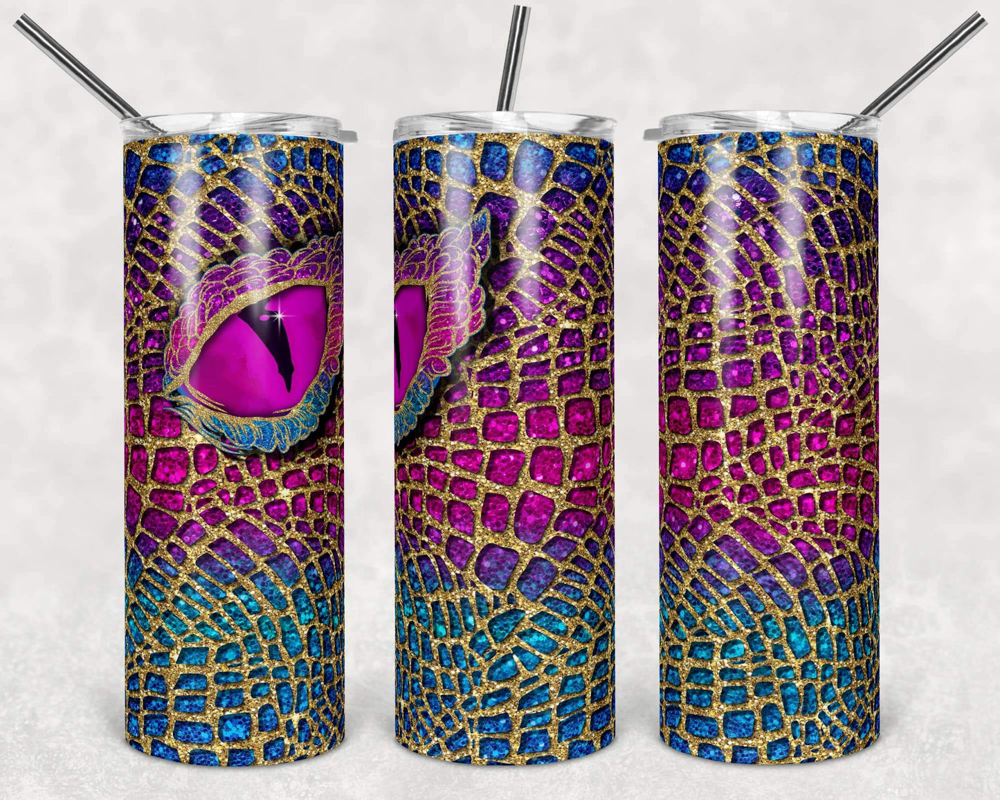 Dragon Glitter - 20oz or 30oz Skinny Tumblers w/ Lid and Metal Straw