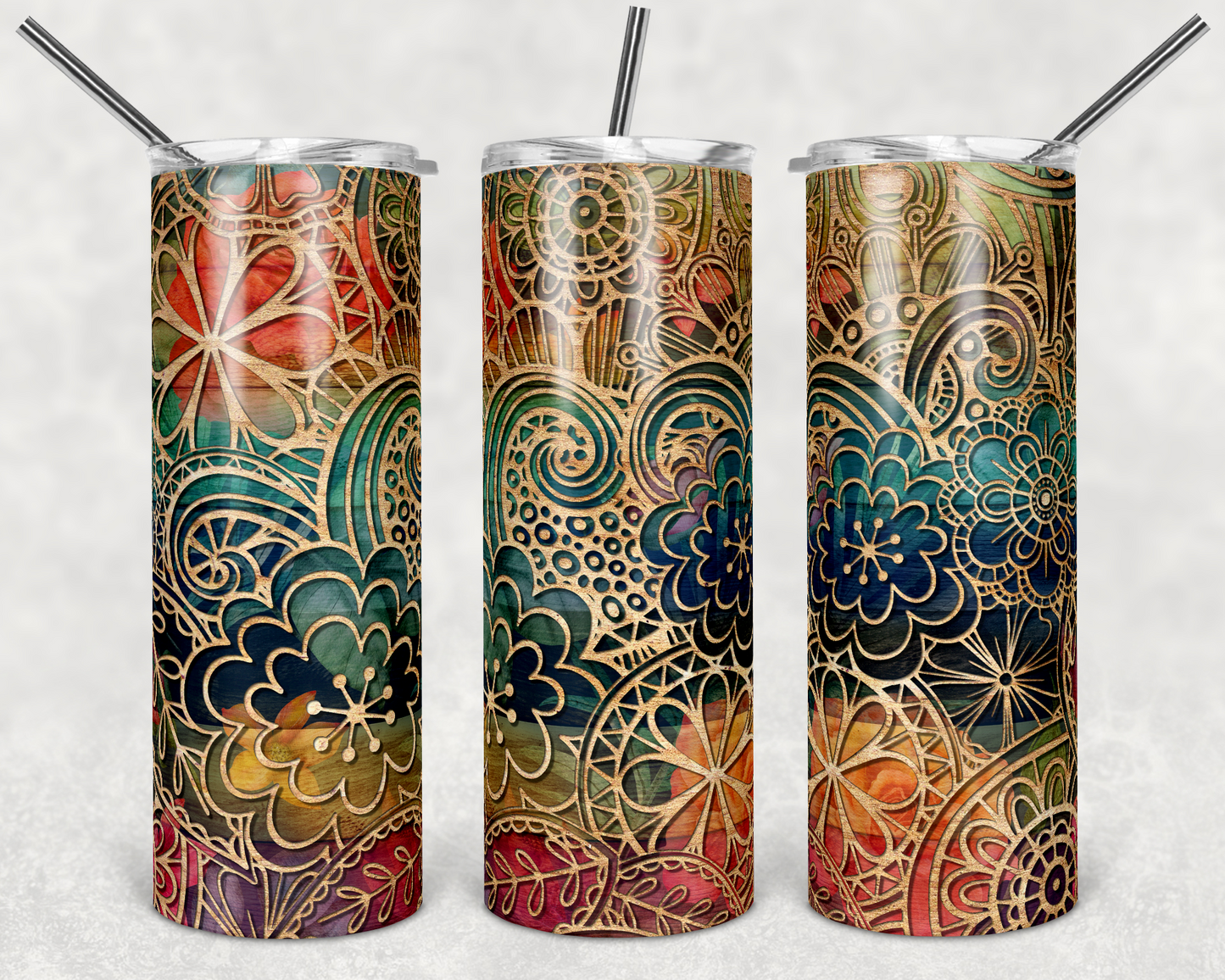 Wood Flowers - 20oz or 30oz Skinny Tumblers w/ Lid and Metal Straw