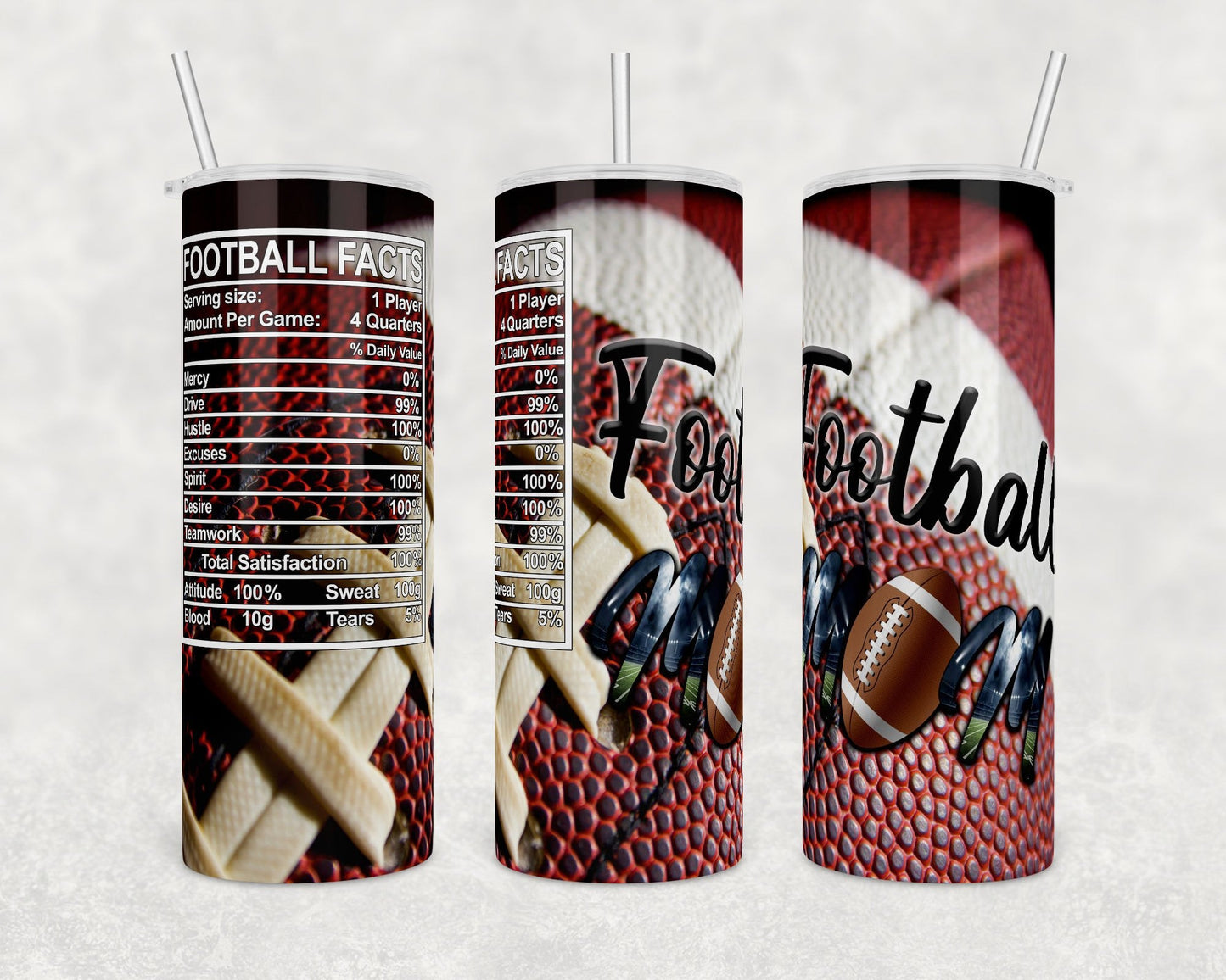 Football Mom Facts- 20oz or 30oz Skinny Tumblers w/ Lid and Metal Straw