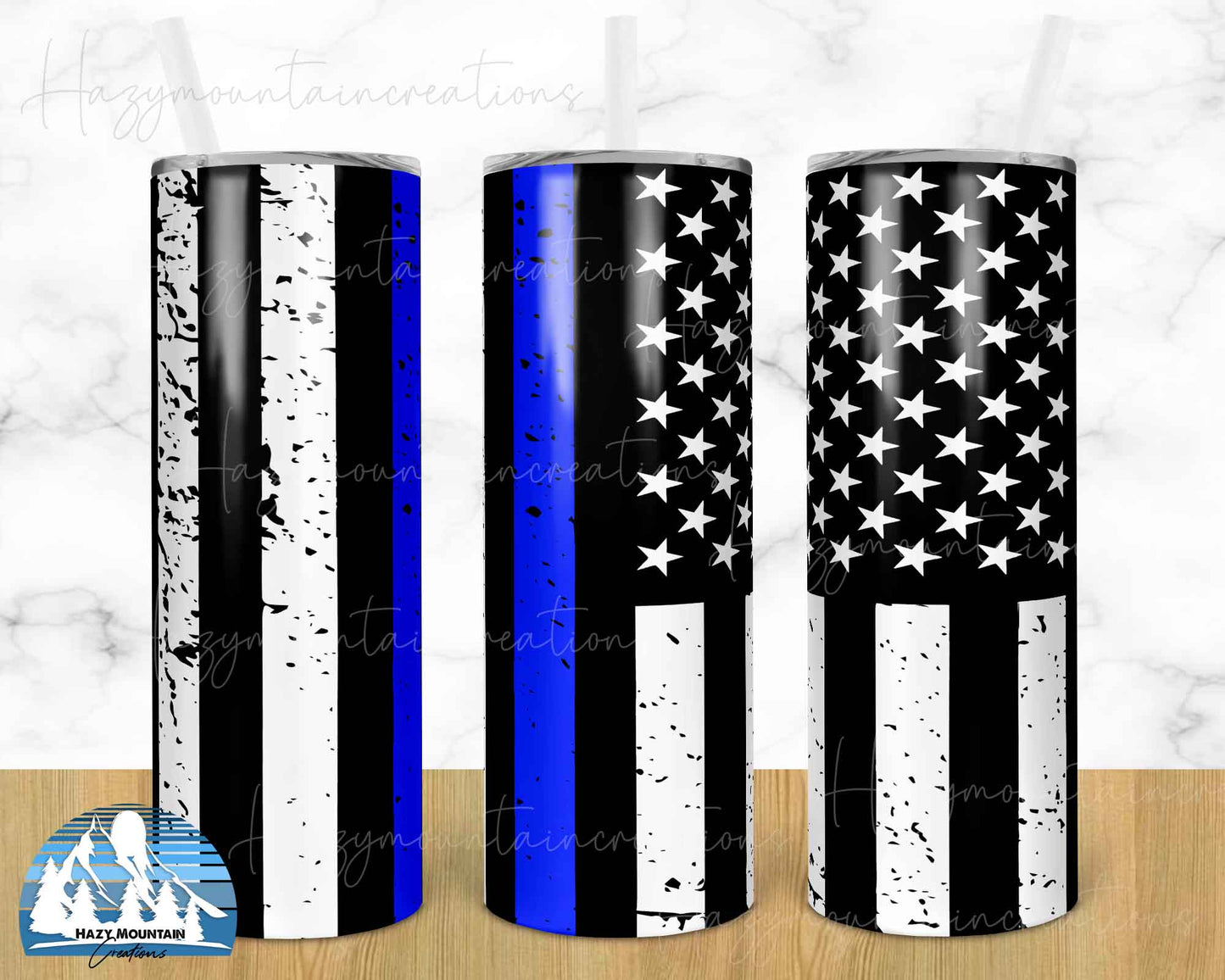 Thin Blue Line - 20oz or 30oz Skinny Tumblers w/ Lid and Metal Straw