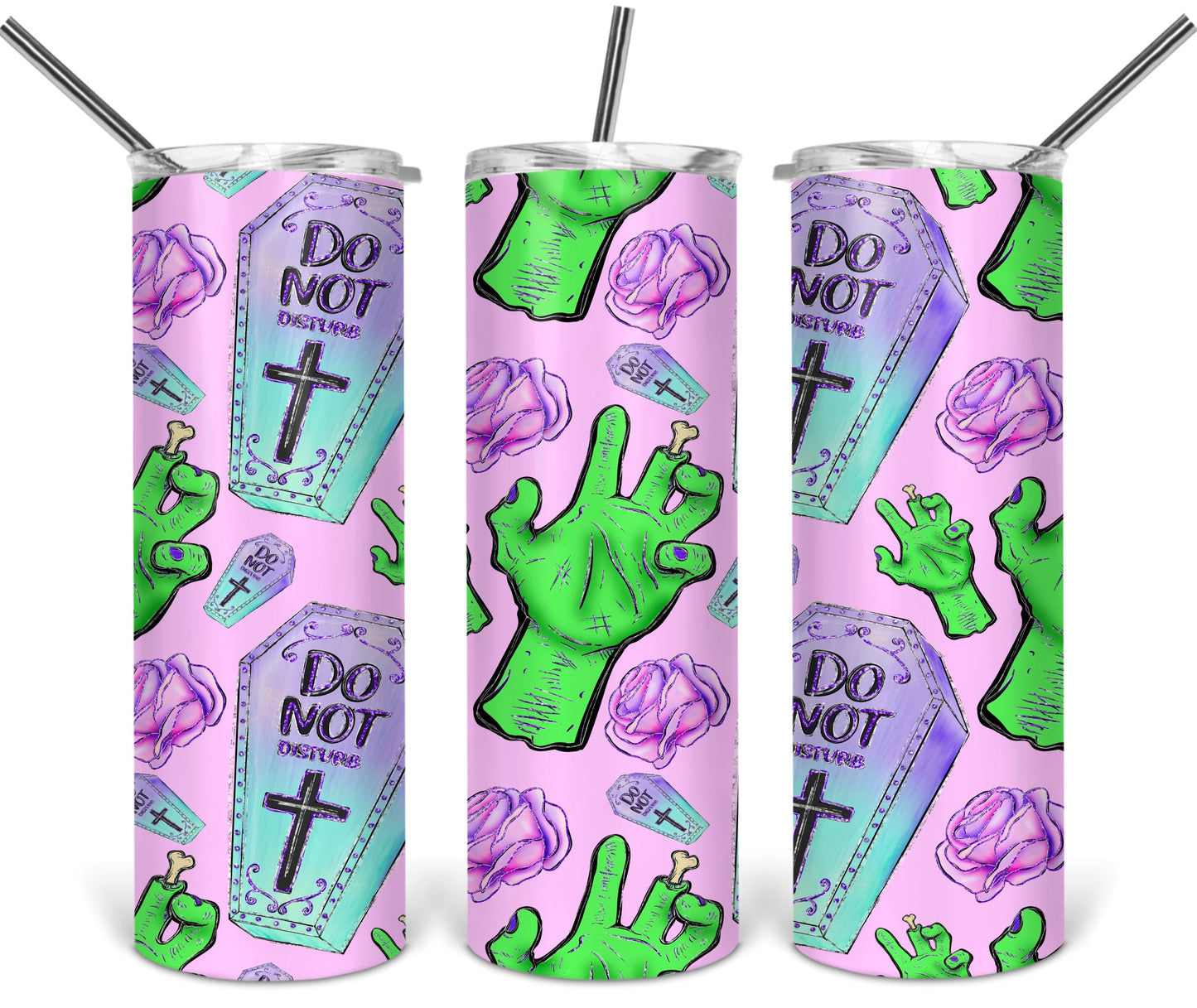Halloween Coffin Frankenstien Pink- 20 oz or 30oz Skinny Tumblers w/ Lid and Metal Straw
