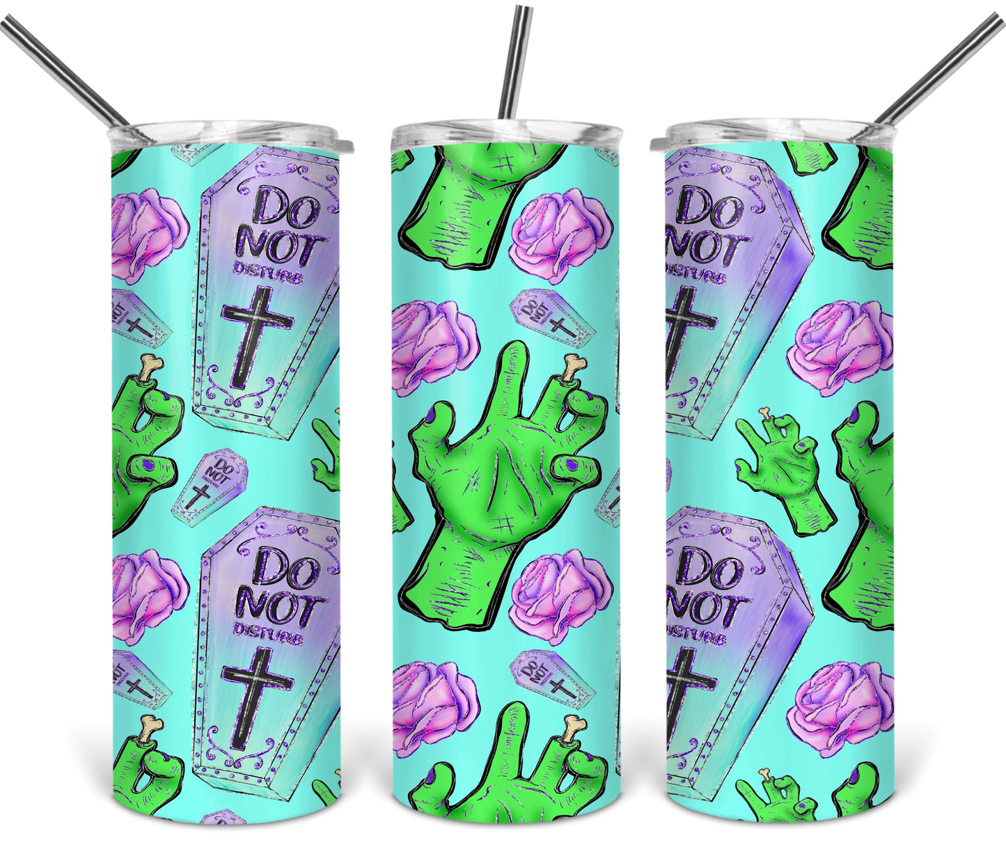 Halloween Coffin Frankenstien Blue- 20 oz or 30oz Skinny Tumblers w/ Lid and Metal Straw