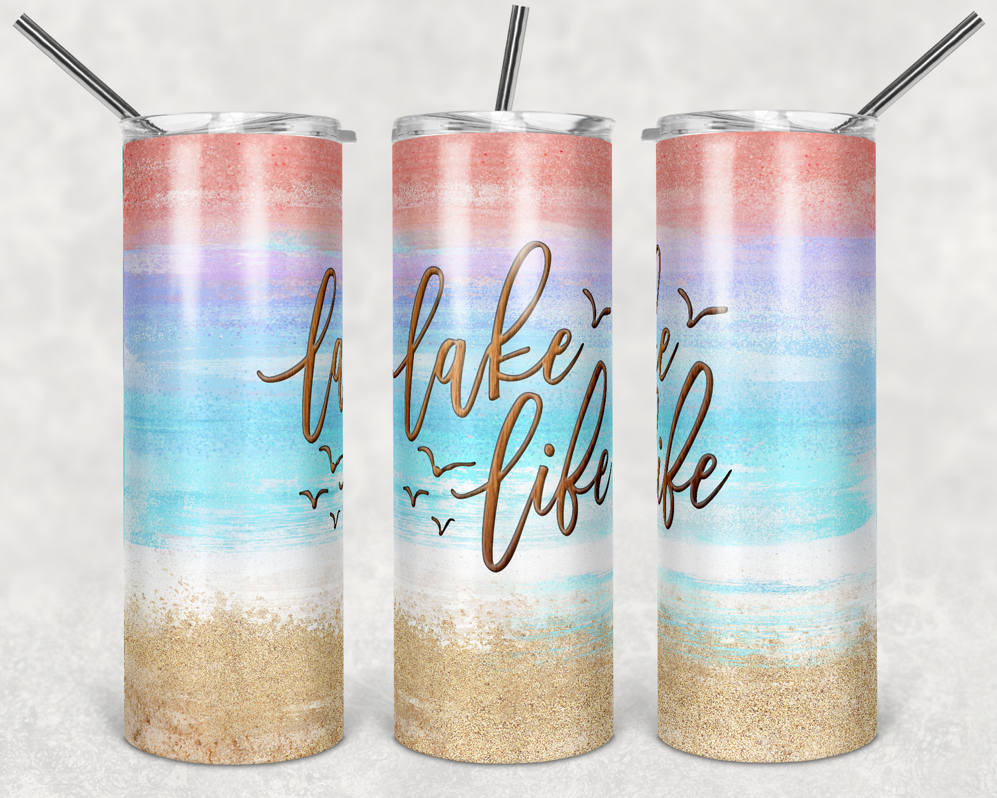Lake Life Pastel - 20 oz or 30oz Skinny Tumblers w/ Lid and Metal Straw