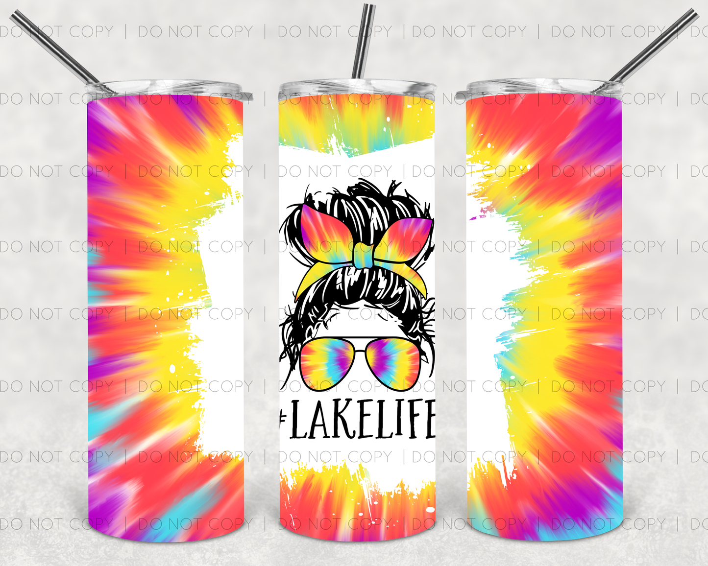 # Lake Life Bun Style - 20 oz or 30oz Skinny Tumblers w/ Lid and Metal Straw