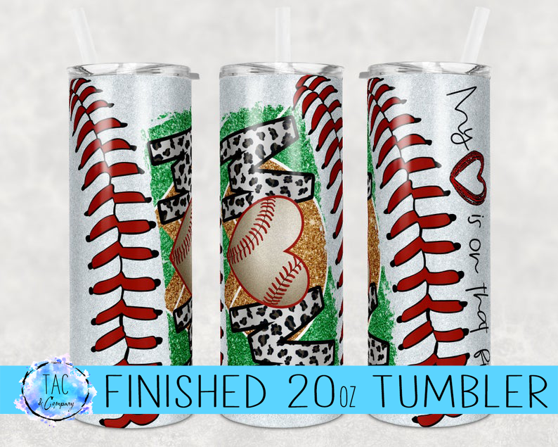 Baseball Mom-20 oz Skinny Tumblers w/Lid and Metal Straw