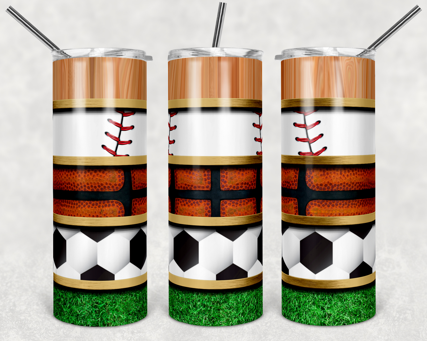 Baseball, Basketball and Soccer Sports - 20 oz or 30oz Skinny Tumblers w/ Lid and Metal Straw