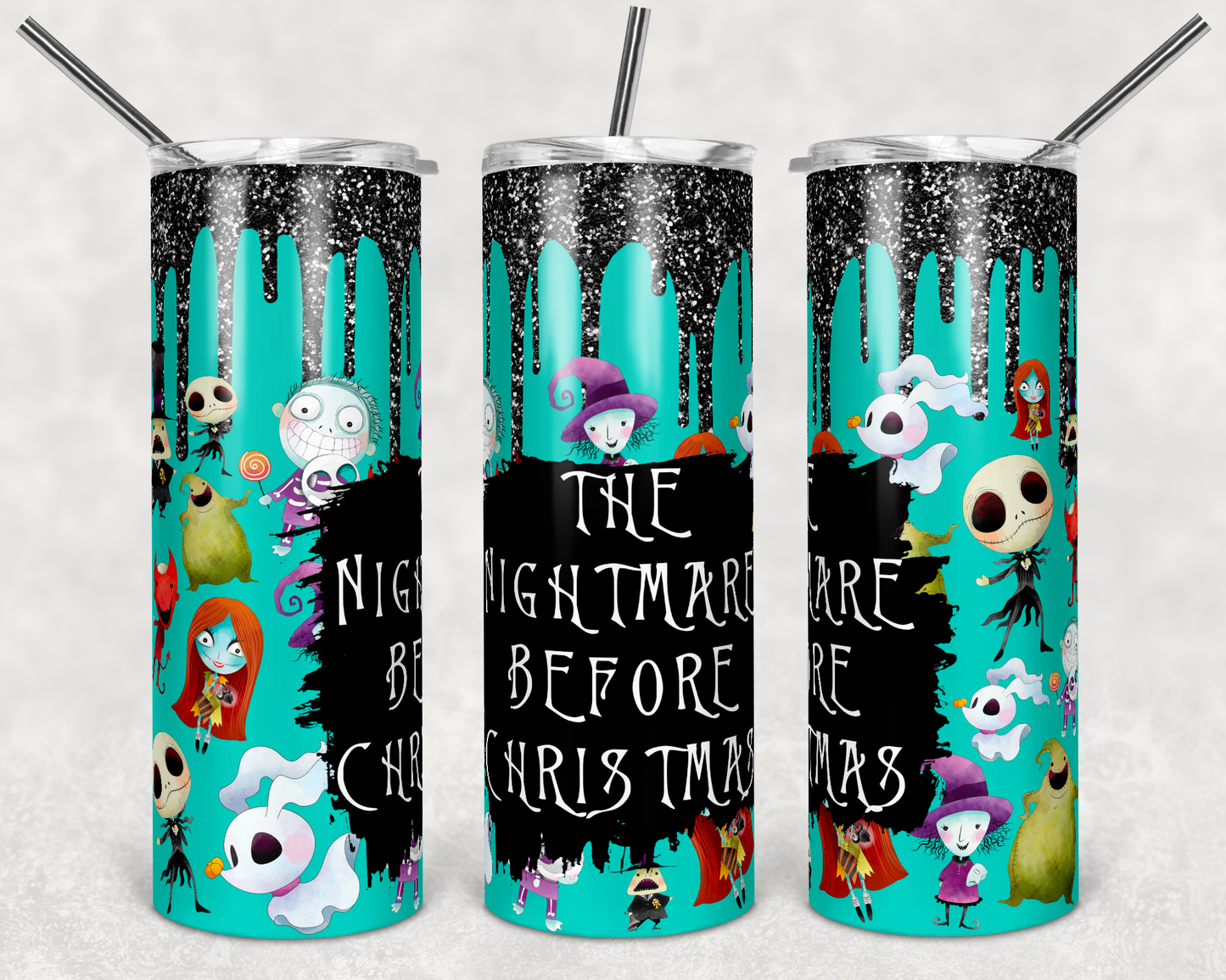 Teal The Nightmare Before Christmas - 20 oz or 30oz Skinny Tumblers w/ Lid and Metal Straw