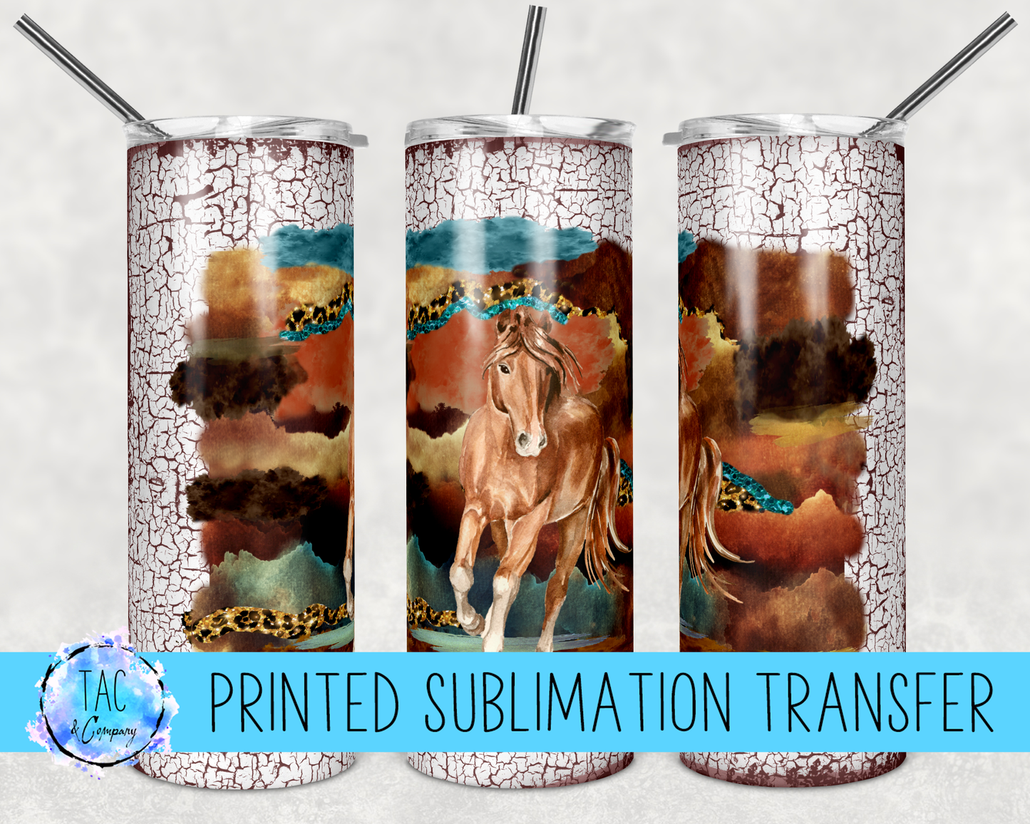 Brown Horse with white Crackle Background -Sublimation Print (This Is Not A Digital File