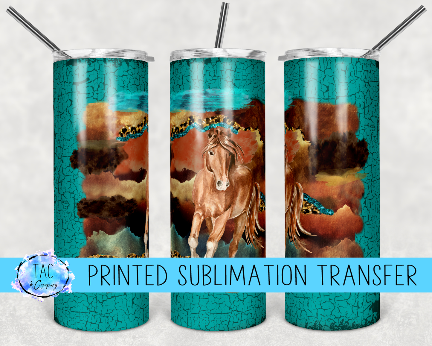 Brown Horse with Teal Crackle Background -Sublimation Print (This Is Not A Digital File)