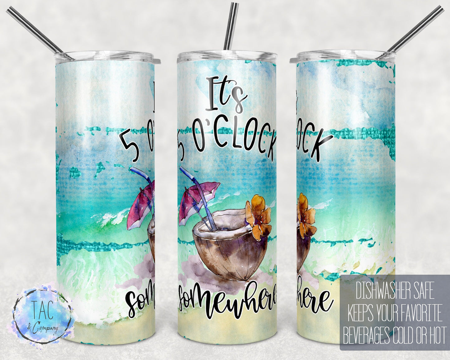 It's 5 O'Clock Somewhere Tumbler Seamless Gift - Skinny 20oz Tumbler