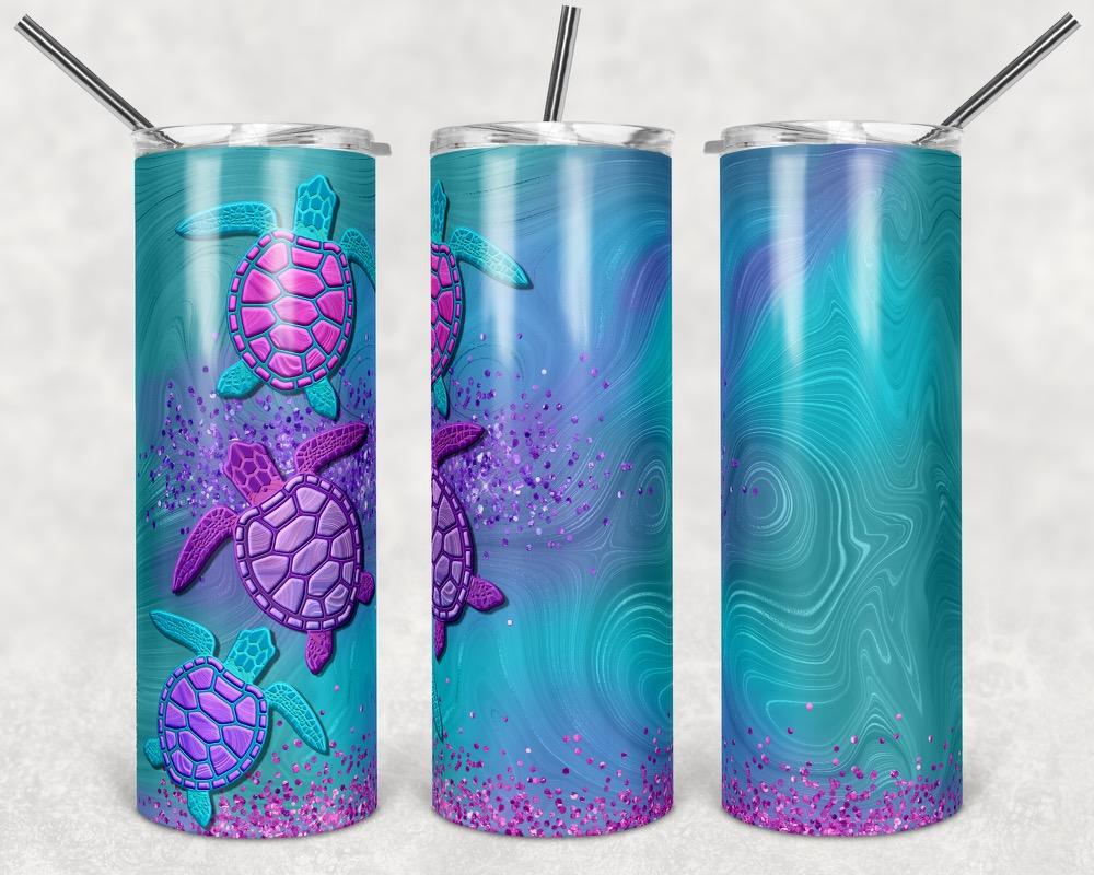 Purple & Teal Turtle Summer- 20oz or 30oz Skinny Tumblers w/ Lid and Metal Straw