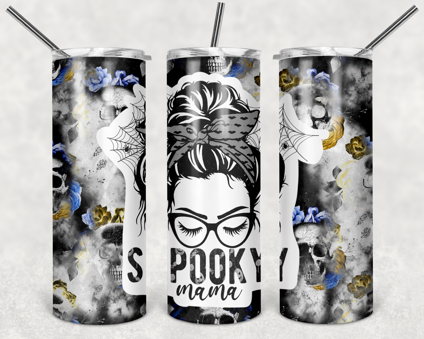 Spooky Mom - 20 or 30oz Skinny Tumblers w/ Lid and Metal Straw