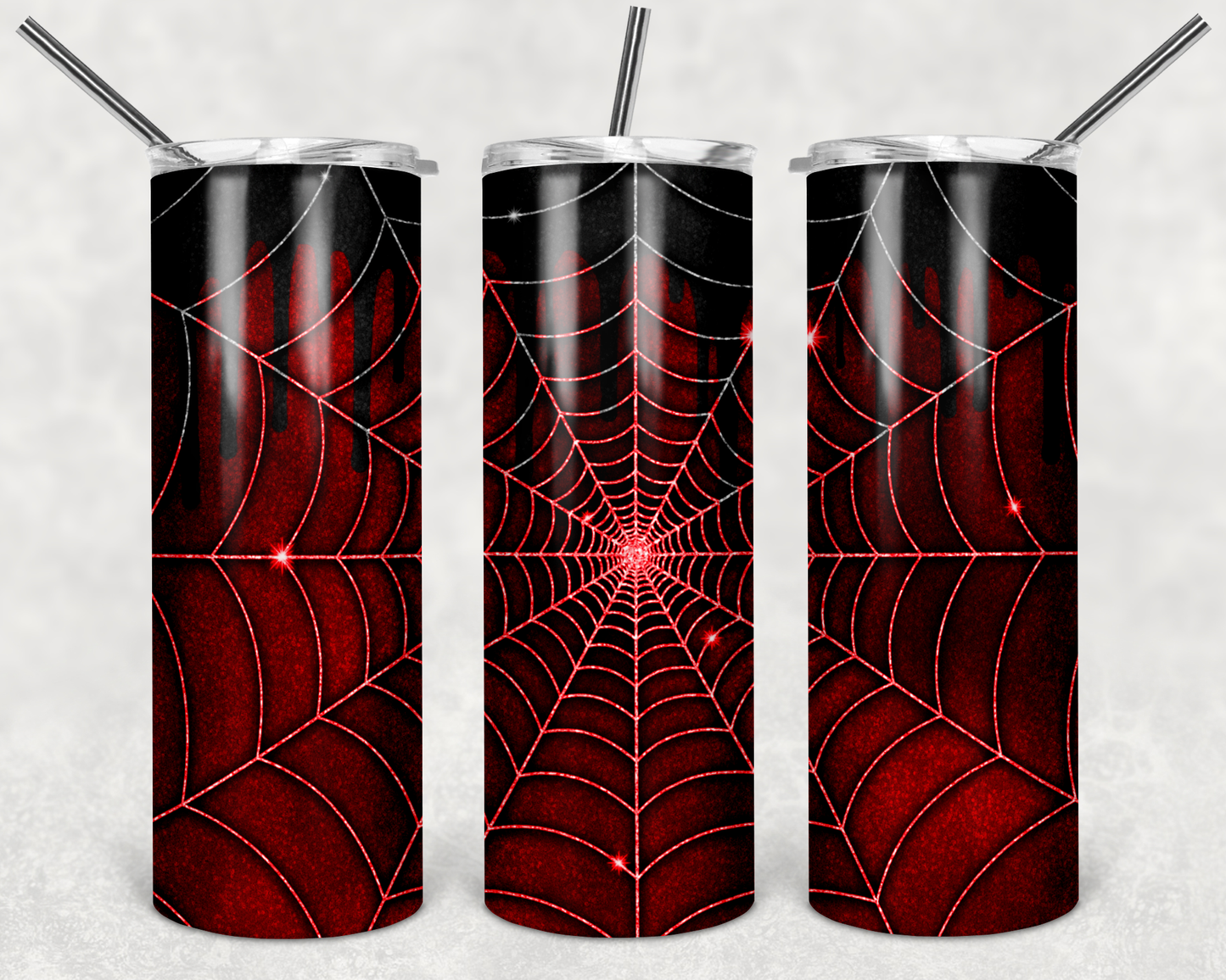 Red Spider Web - spooky -Halloween - 20 or 30oz Skinny Tumblers w/ Lid and Metal Straw