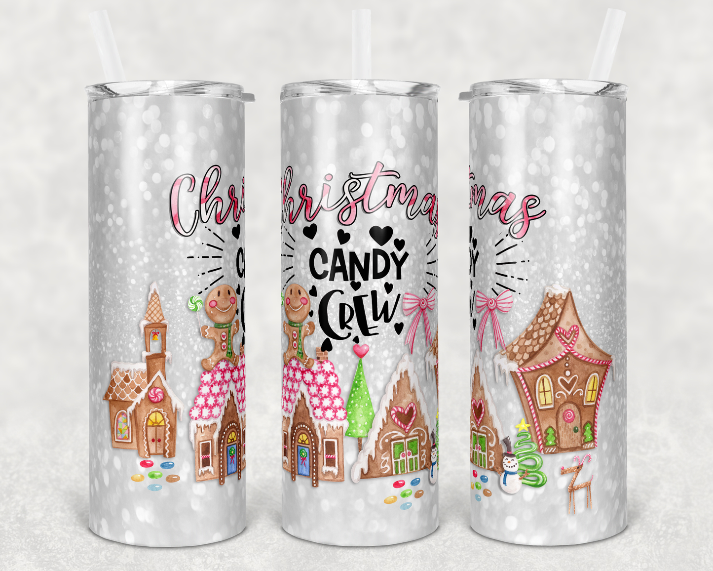 Xmas Candy Crew- 20 oz or 30oz Skinny Tumblers w/ Lid and Metal Straw