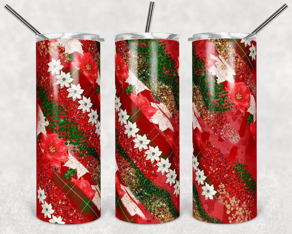 Wrapping Paper Christmas - 20oz or 30oz Skinny Tumblers w/ Lid and Metal Straw