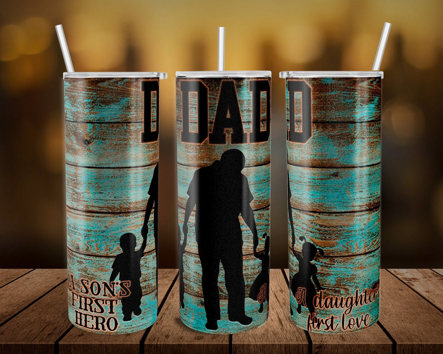 Orange Black & Teal Dad- 20 oz or 30oz Skinny Tumblers w/ Lid and Metal Straw