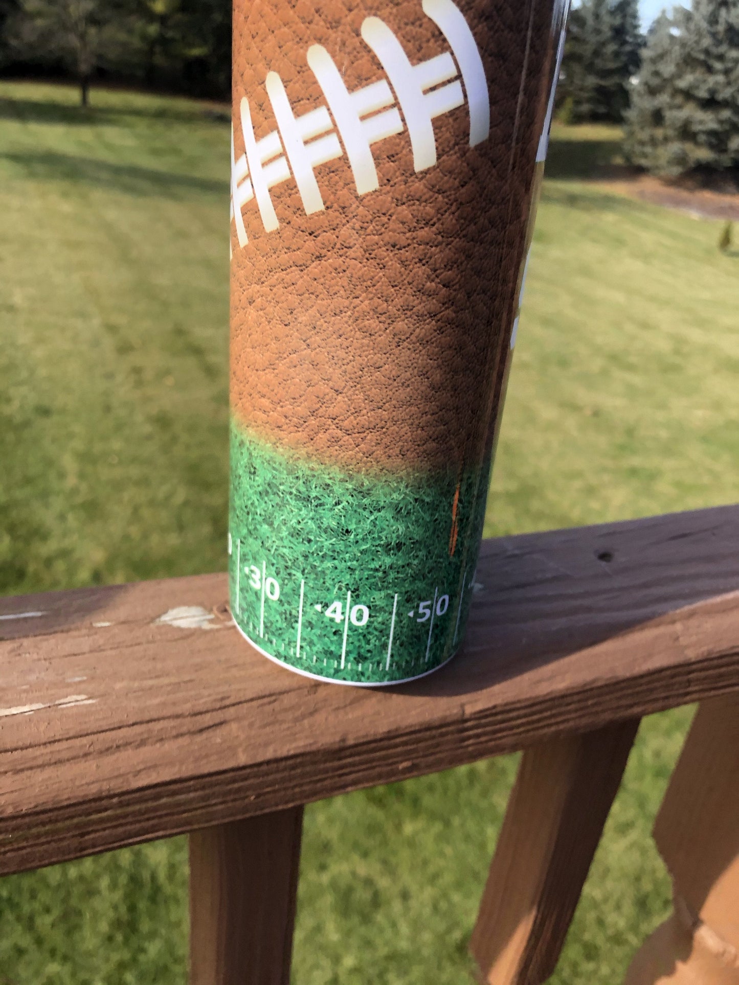 Football Field and Ball - 20oz Skinny Tumbler w/Lid and Metal Straw