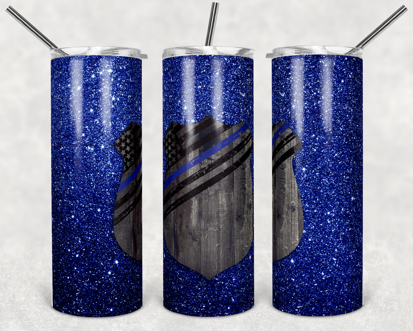 Dark Sparkle Police- 20 oz & 30 oz Skinny Tumblers w/ Lid and Metal Straw
