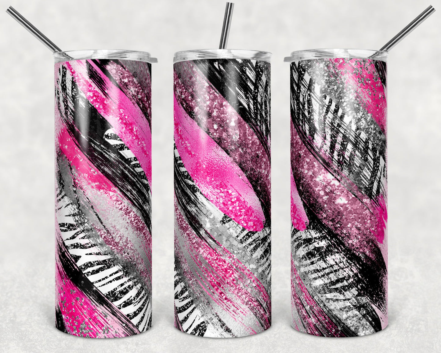Zebra Pink and Black - 20oz or 30oz Skinny Tumblers w/ Lid and Metal Straw