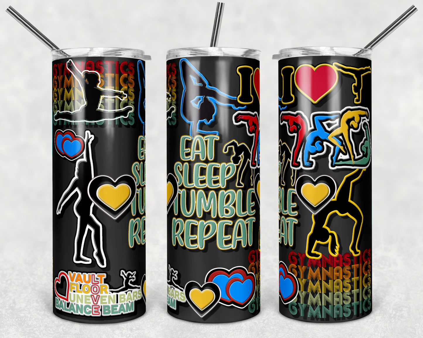 Gymnastics, Tumbler , Sports - 20oz or 30oz Skinny Tumblers w/ Lid and Metal Straw
