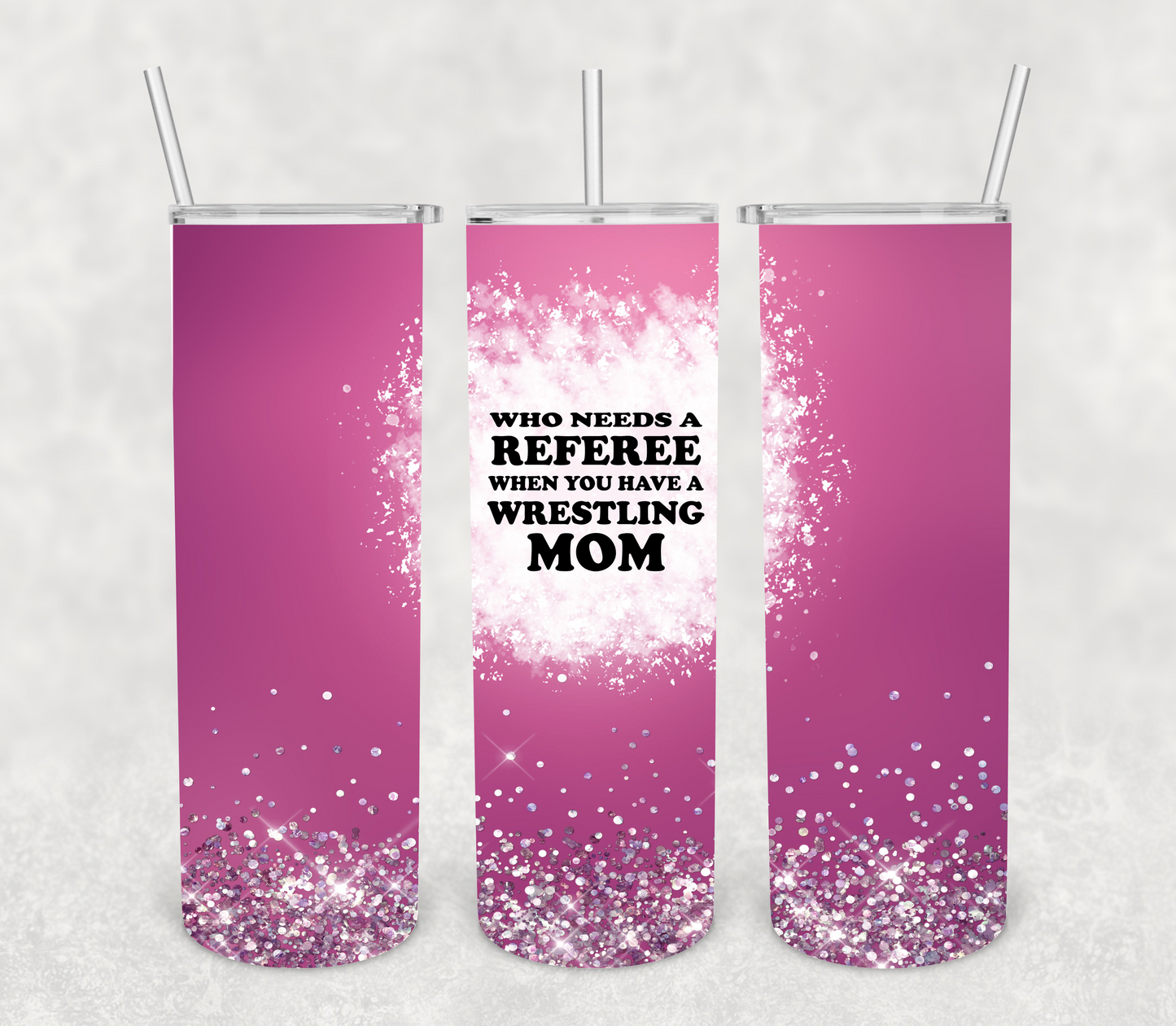 Wrestling Mom - 20 oz or 30oz Skinny Tumblers w/ Lid and Metal Straw