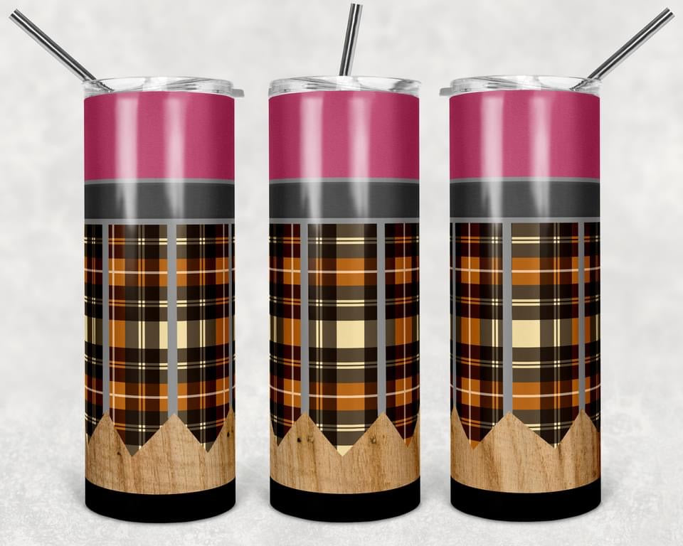 Plaid Pink Stripe Special Effects - 20 oz or 30oz Skinny Tumblers w/ Lid and Metal Straw