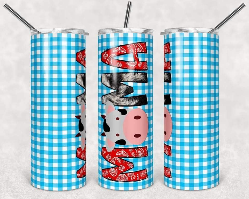Cow Mama - 20 oz or 30oz Skinny Tumblers w/ Lid and Metal Straw