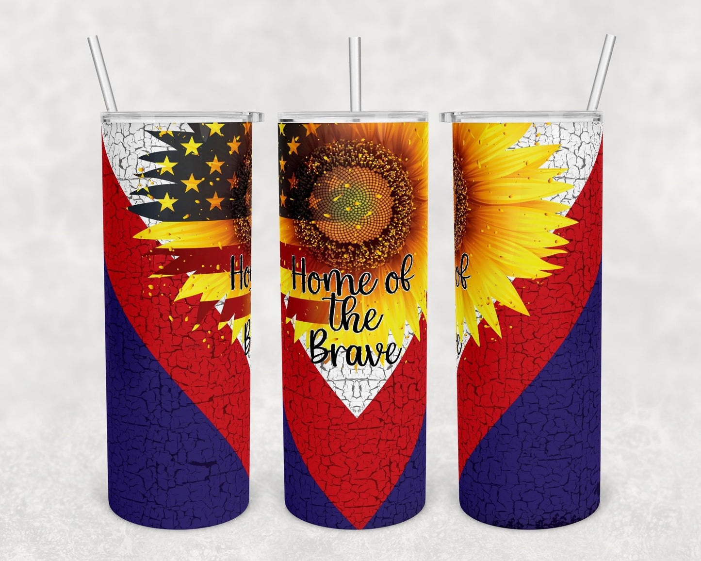 Home of the Brave- 20 oz or 30oz Skinny Tumblers w/ Lid and Metal Straw