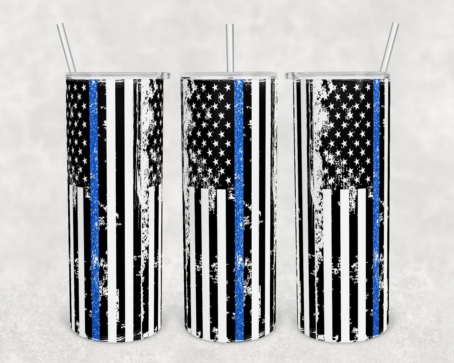 Thin Blue Line , Police , Flag - 20 oz or 30oz Skinny Tumblers w/ Lid and Metal Straw