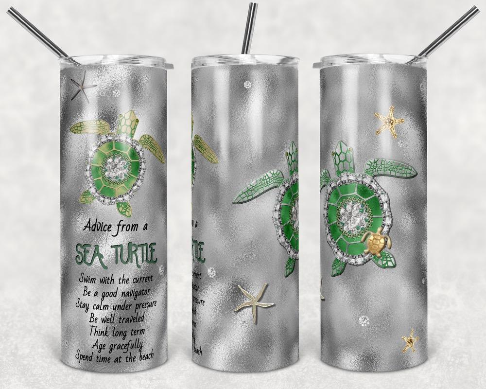 Grey & Green Turtle Summer- 20oz or 30oz Skinny Tumblers w/ Lid and Metal Straw