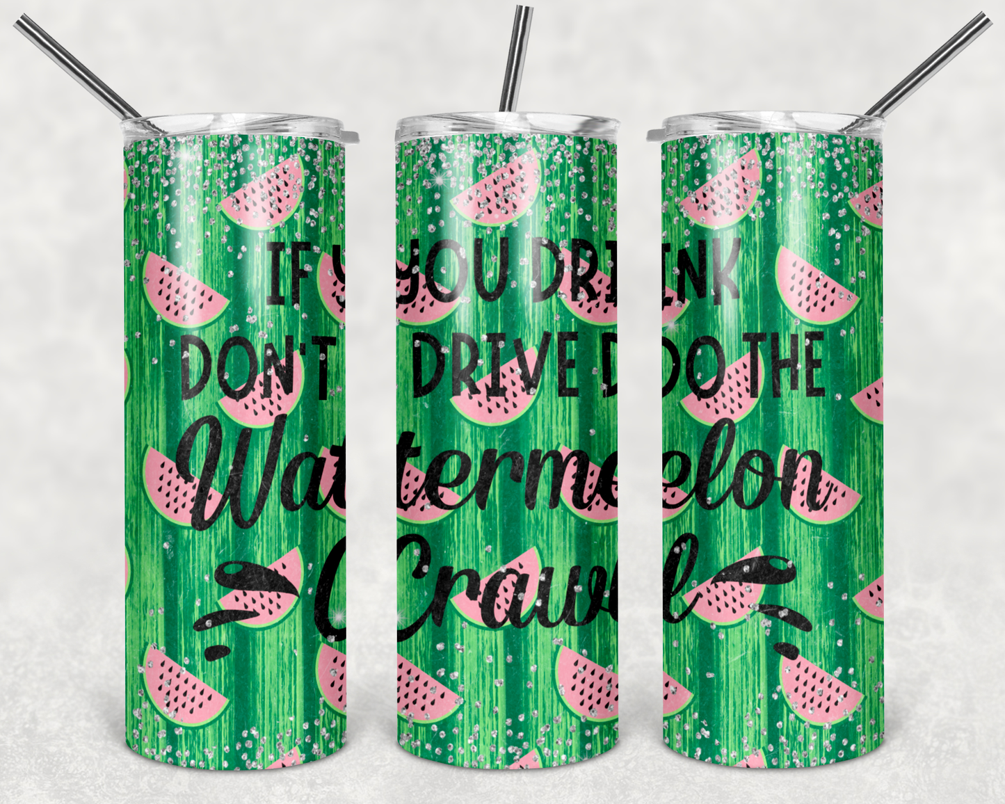 Watermelon Crawl -20oz or 30oz Skinny Tumblers w/ Lid and Metal Straw