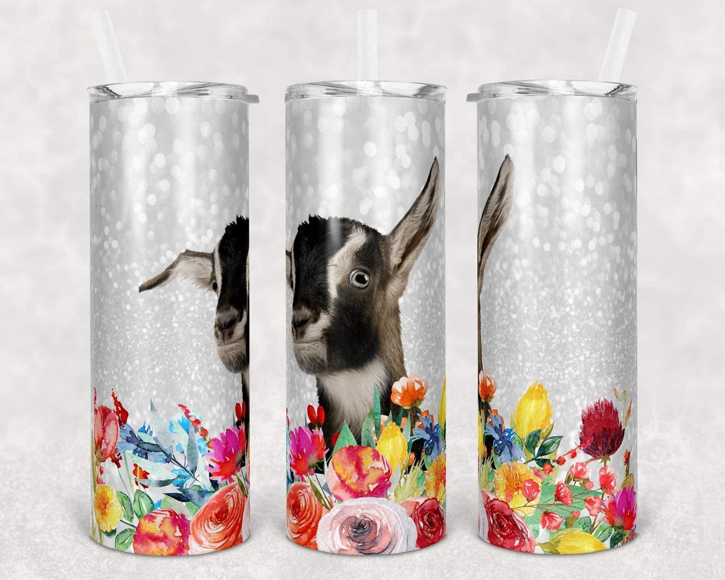 Floral Goat - 20oz or 30oz Skinny Tumblers w/ Lid and Metal Straw