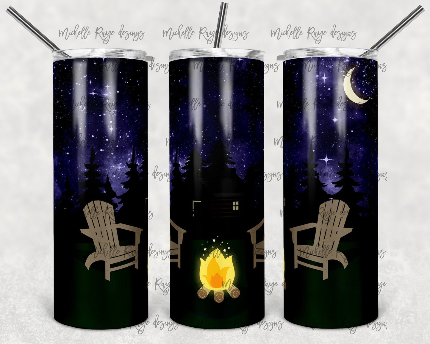 MoonLight Fire Pit - 20oz or 30oz Skinny Tumblers w/ Lid and Metal Straw