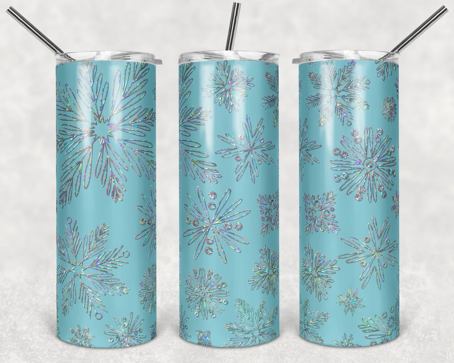 Blue Sparkles Snowflakes - 20oz or 30oz Skinny Tumblers w/ Lid and Metal Straw