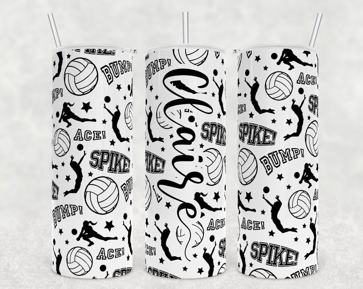 Volleyball - 20 oz or 30oz Skinny Tumblers w/ Lid and Metal Straw