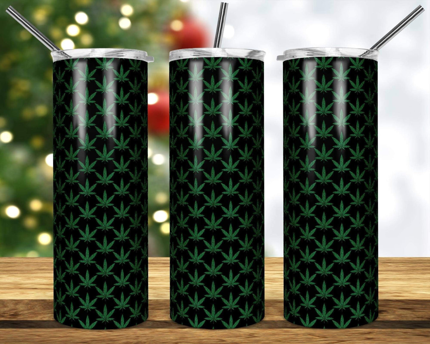 Green and Black Mary J- 20oz or 30oz Skinny Tumblers w/ Lid and Metal Straw
