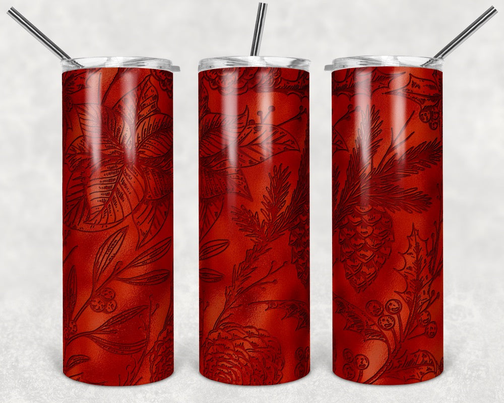 Red Flowers Christmas - 20oz or 30oz Skinny Tumblers w/ Lid and Metal Straw