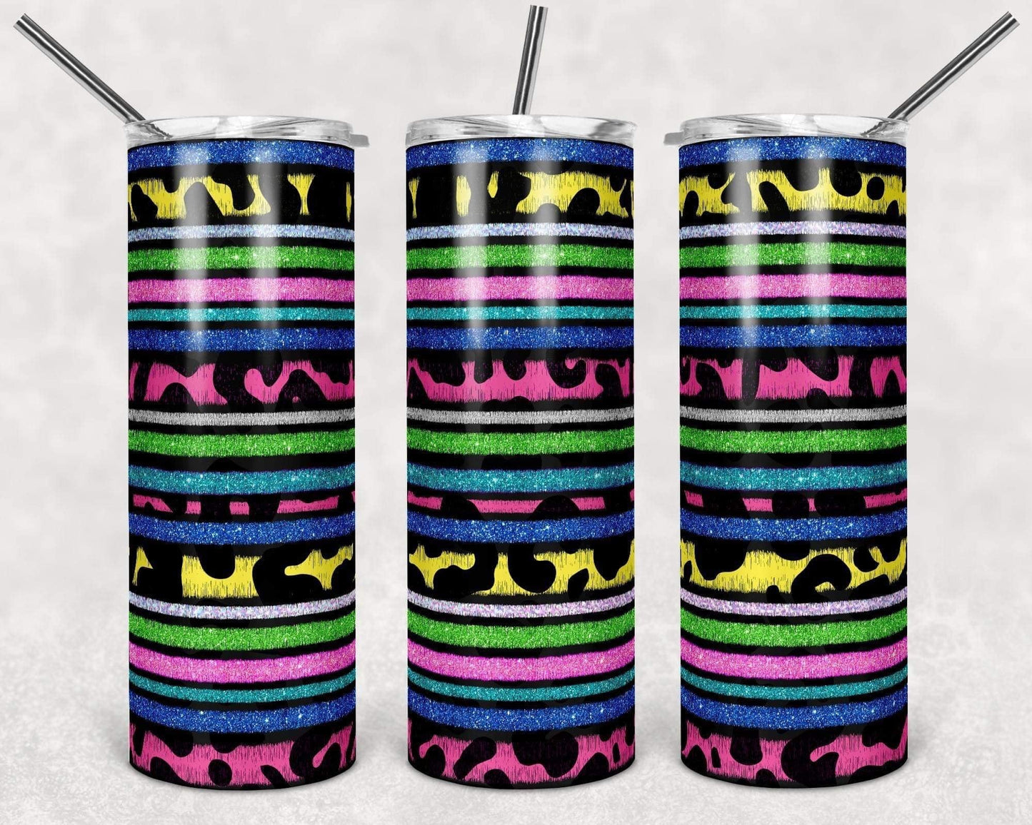 Leopard Stripes- 20oz or 30oz Skinny Tumblers w/ Lid and Metal Straw