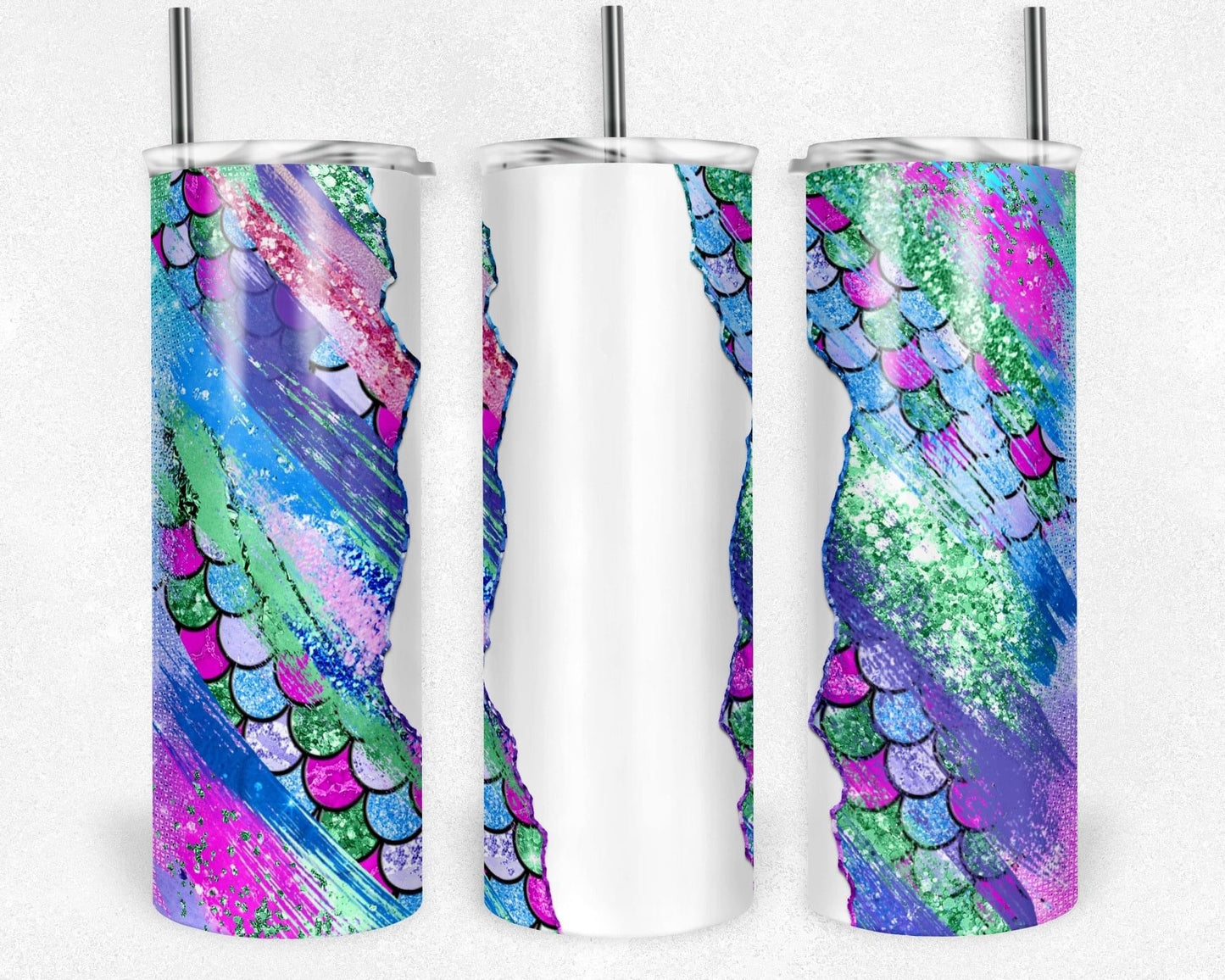 Pink & Blue Mermaid- 20oz or 30oz Skinny Tumblers w/ Lid and Metal Straw